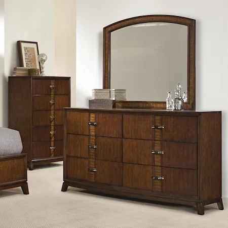 6 Drawer Dresser and Wood Framed Mirror Set